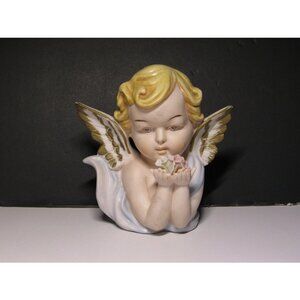 Vtg Norcrest Porcelain Cherub Angel Roses Japan Angelic Gold Detail Hand Painted